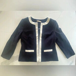 Talbots Italian Luxe Knit Tipped Women’s Career BlazerJacket Navy/White S-M NWOT